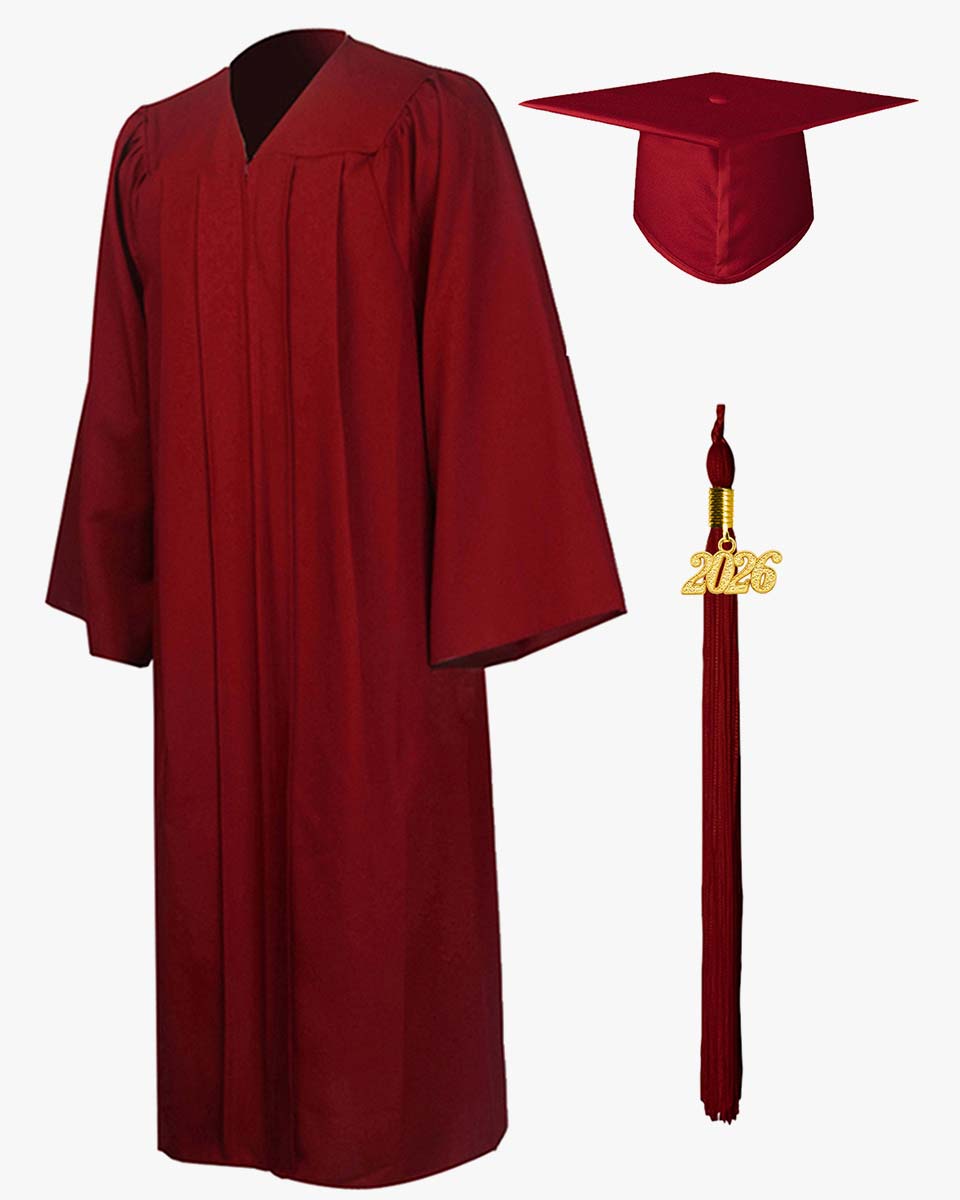 High School Premium Matte Graduation Cap, Gown, Stole & Imprinted Diploma Cover Package