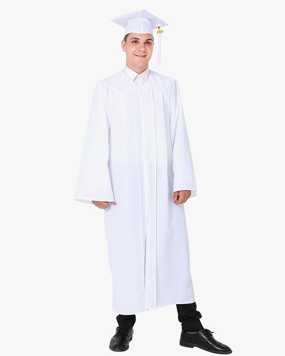 Matte White High School Graduation Gown – Graduation Cap and Gown