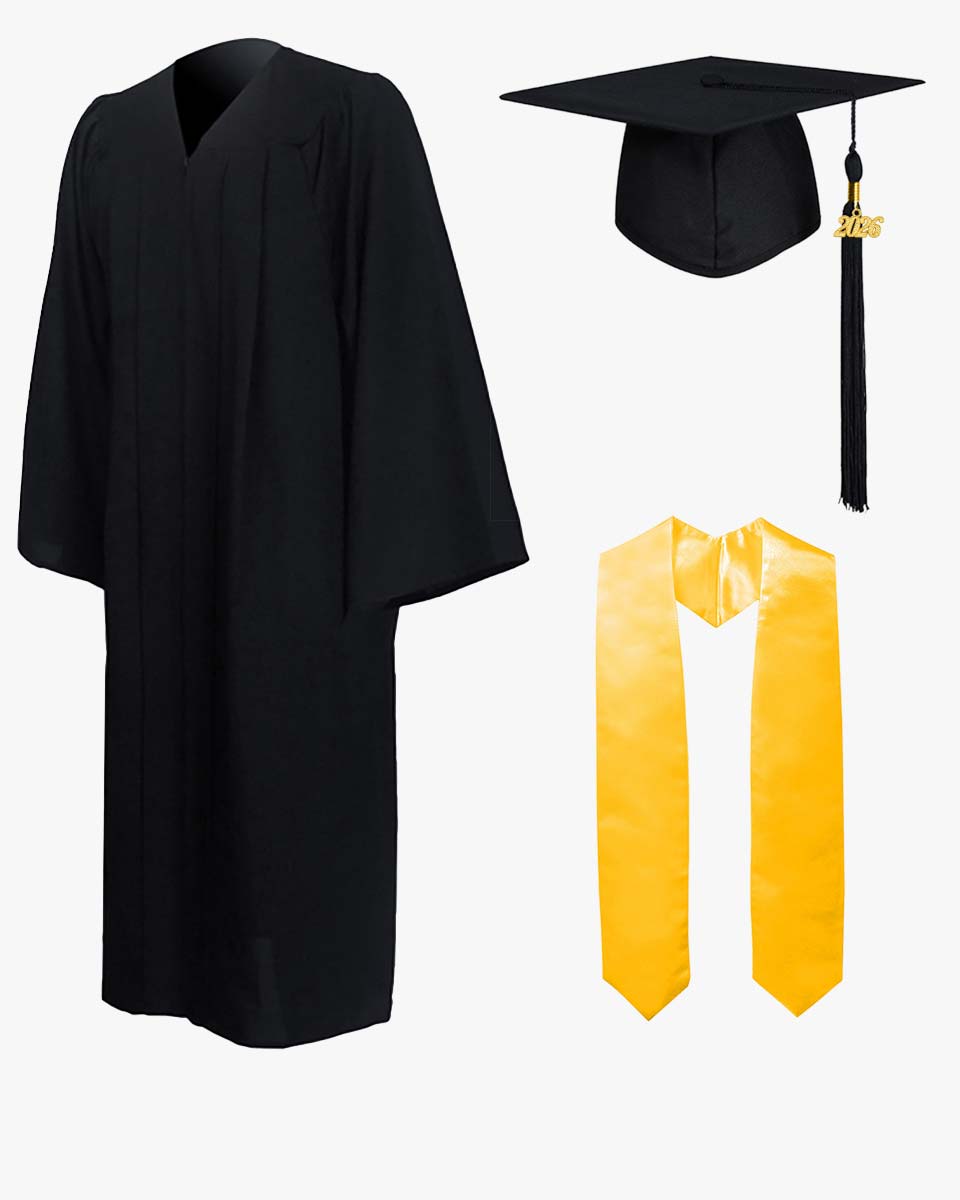 High School Premium Matte Graduation Cap, Gown, Tassel & Stole Package
