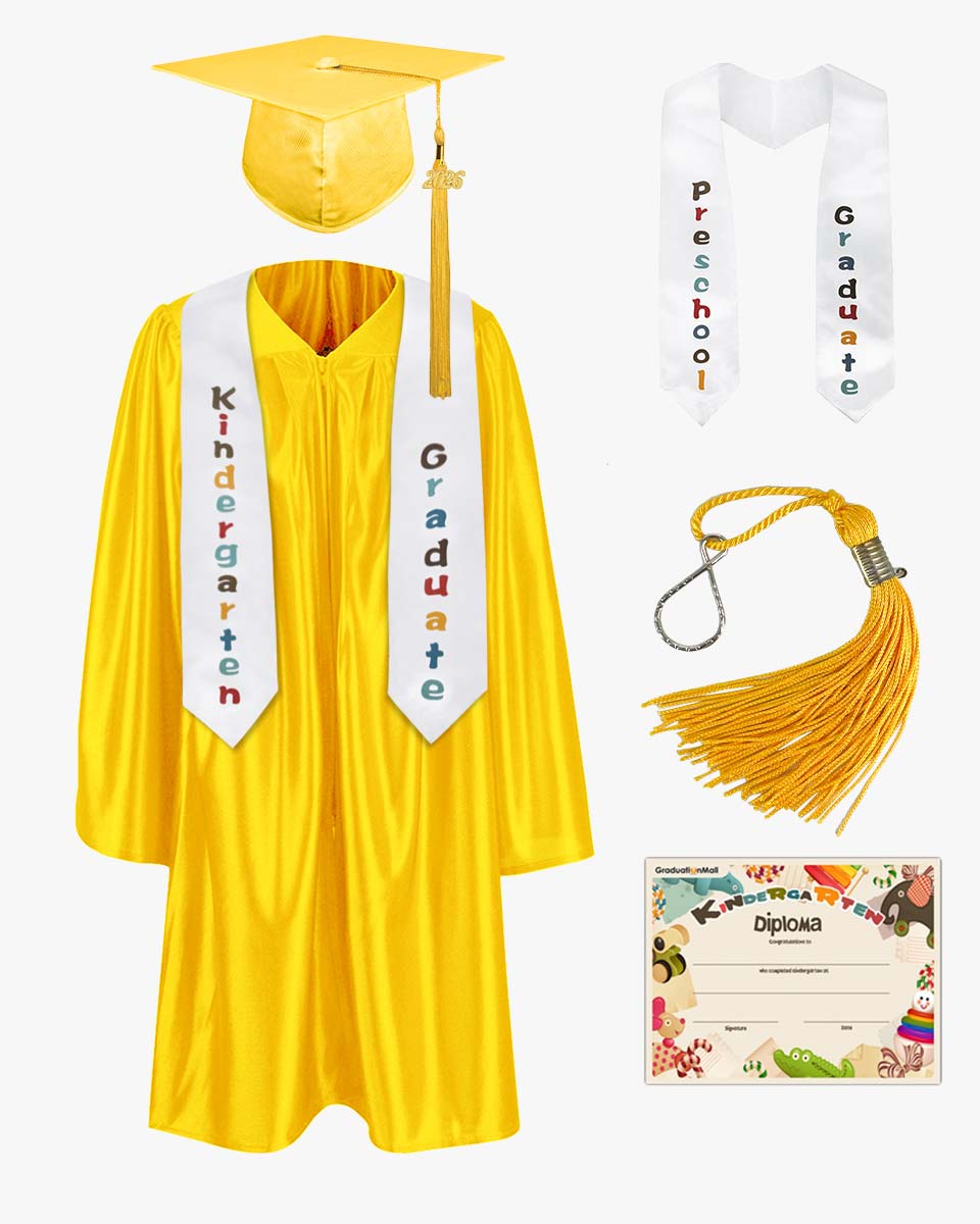 Shiny Kindergarten Graduation Cap, Gown, Stole, Diploma & Key Chain Package