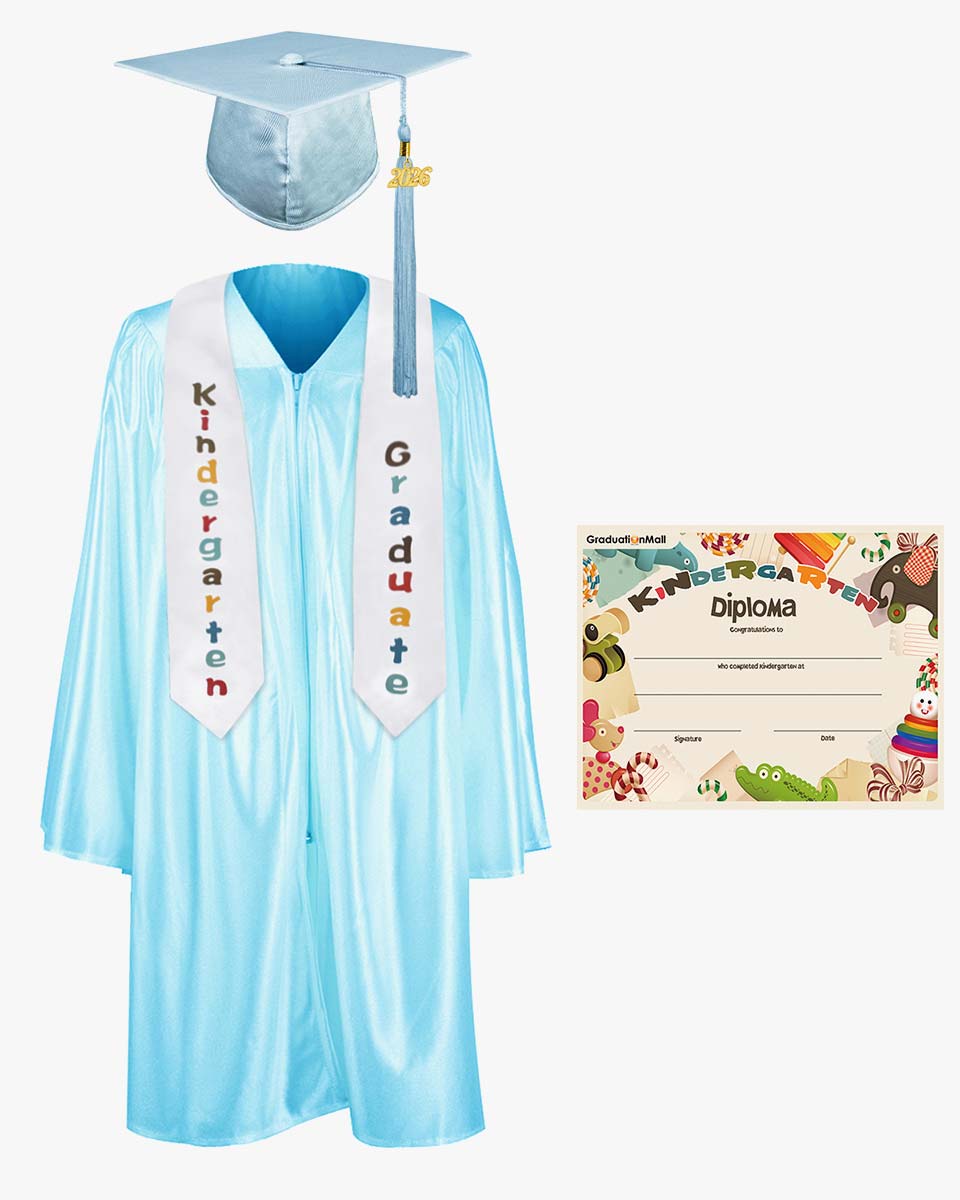 Shiny Kindergarten Graduation Cap, Gown, Stole & Diploma Package