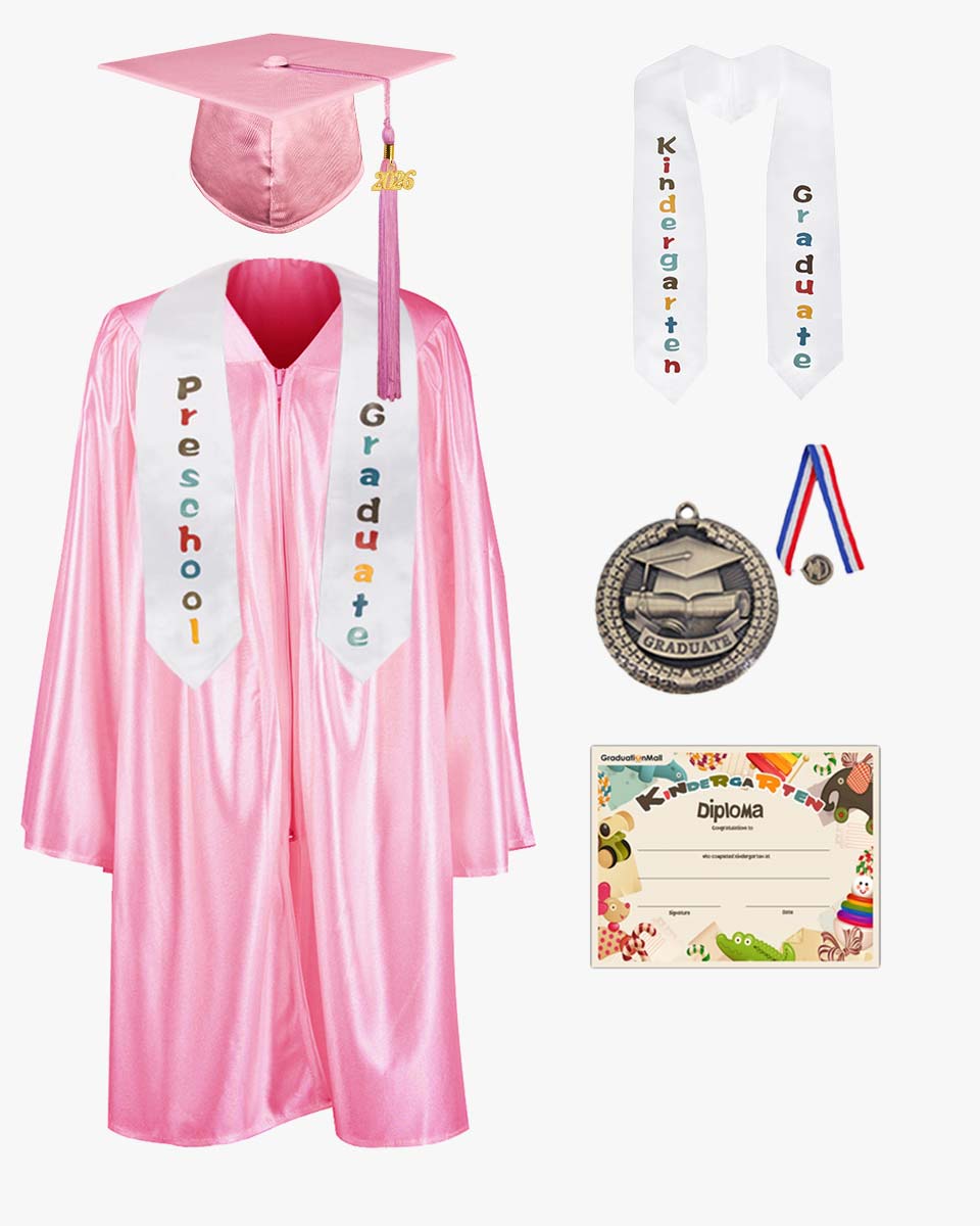 Shiny Kindergarten Graduation Cap, Gown, Stole, Diploma & Medal Package