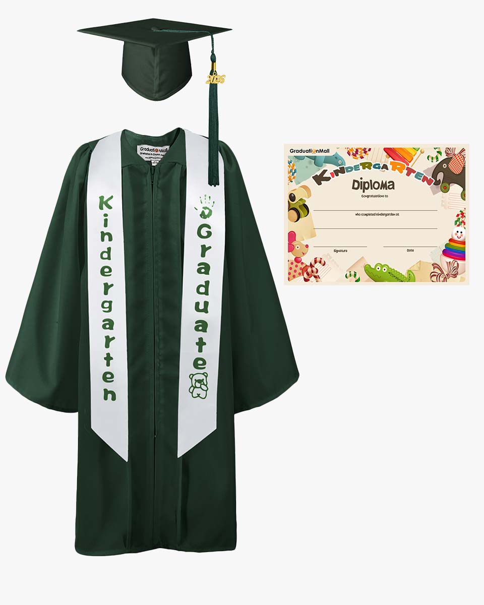 Matte Kindergarten Graduation Cap, Gown, Stole & Diploma Package