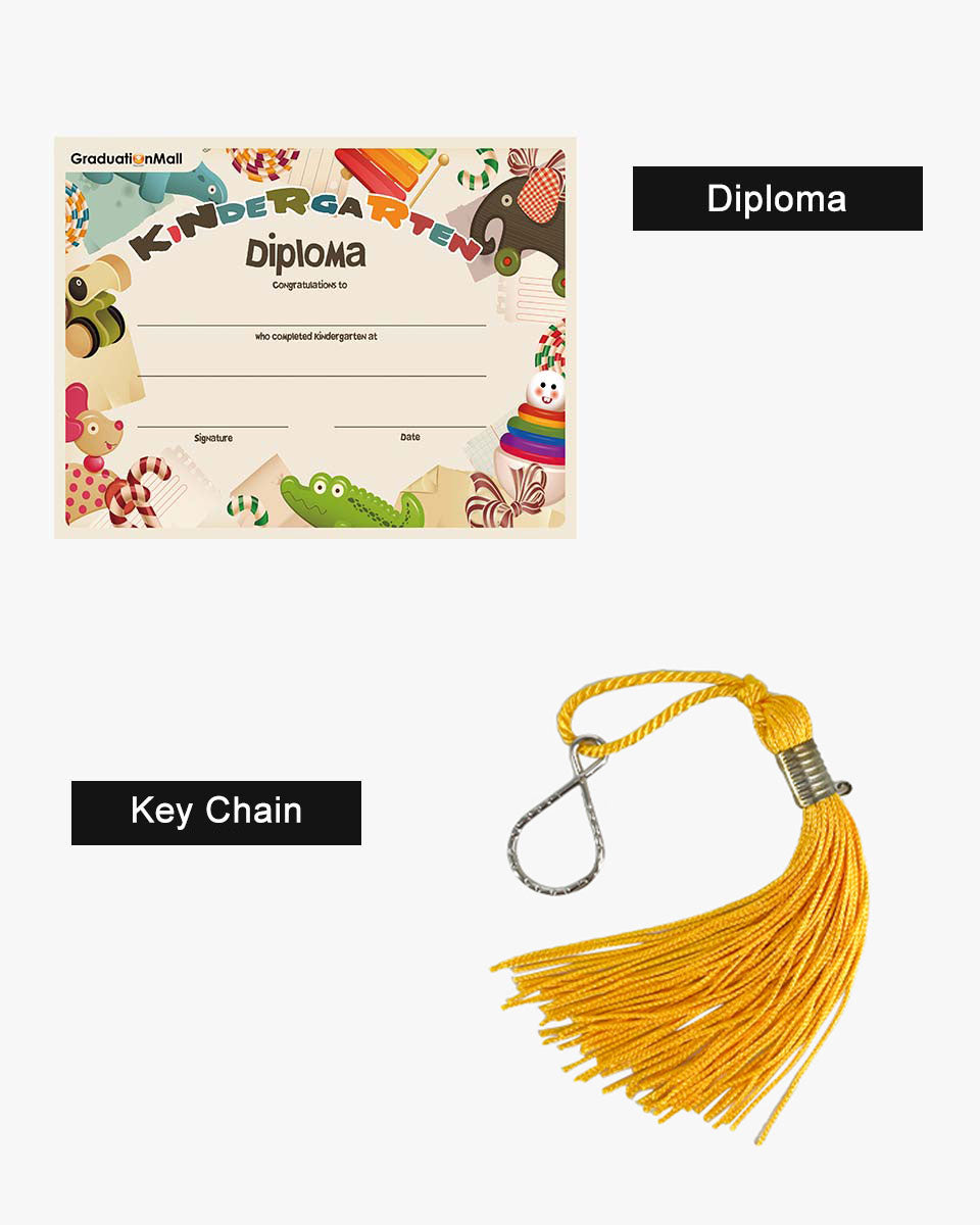 Shiny Kindergarten Graduation Cap, Gown, Stole, Diploma & Key Chain Package