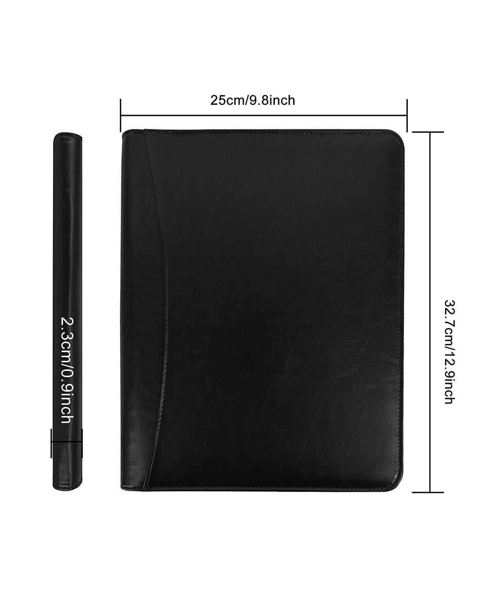 Multifunctional Business Zippered Portfolio Padfolio PU Leather Folder with A4 Size - 3 Colors Available