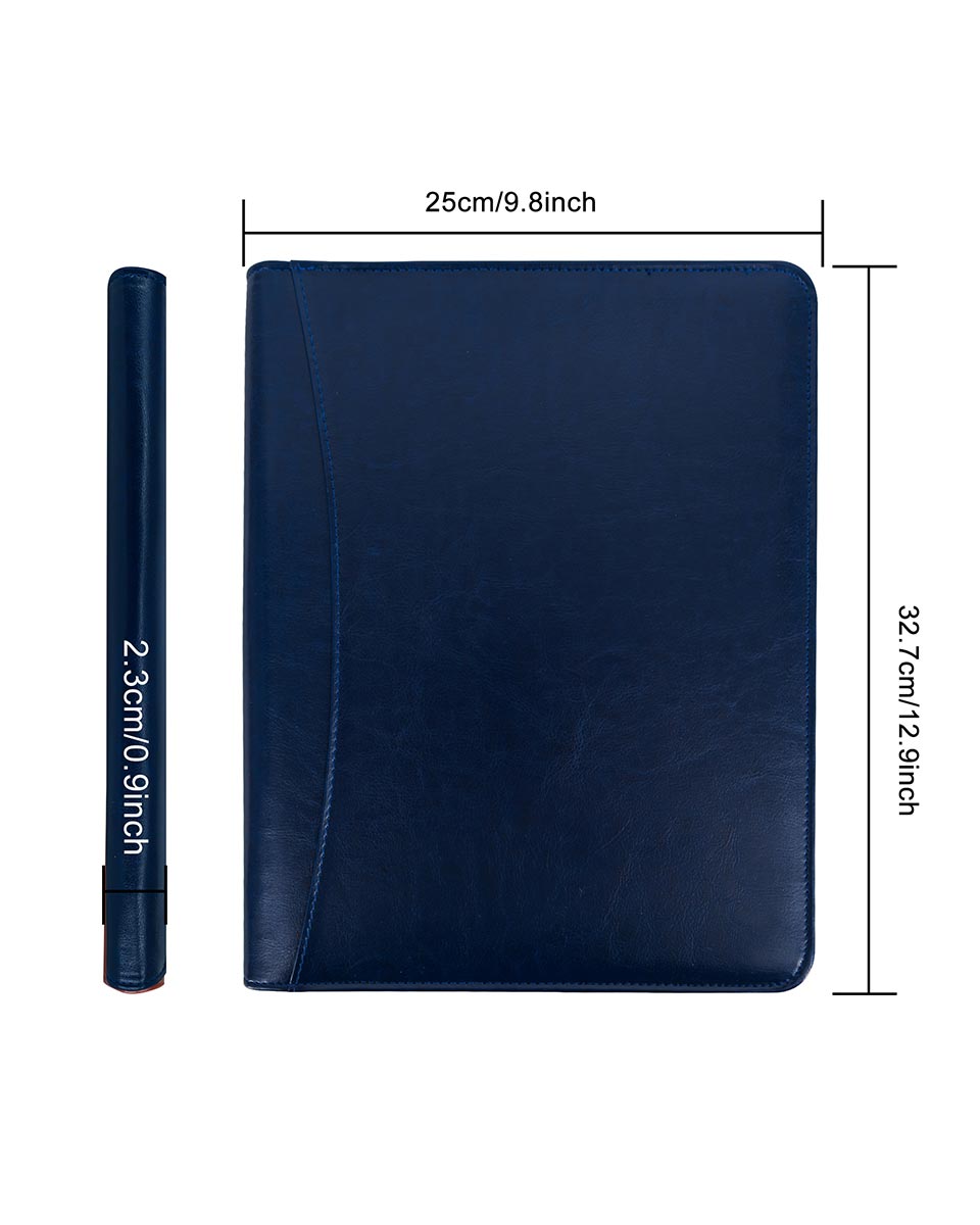 Multifunctional Business Zippered Portfolio Padfolio PU Leather Folder with A4 Size - 3 Colors Available