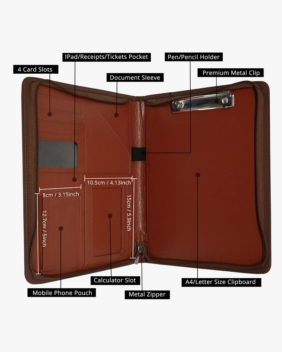 Multifunctional Business Zippered Portfolio Padfolio PU Leather Folder with A4 Size - 3 Colors Available