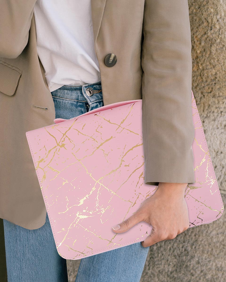 Zippered Marble Leather Padfolio Portfolio with Hidden Handle Business Organizer Notepad Folder - 2 Colors Available