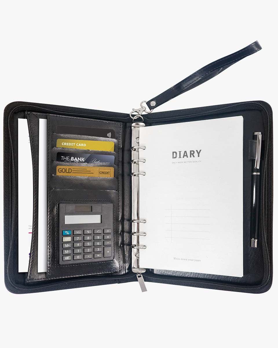 Zippered Leather Business Portfolio Padfolio with A5 Size Binder Paper– 3 Colors Available