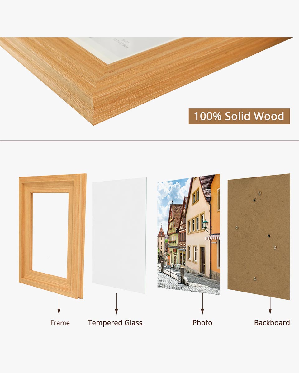 Oak Wood Photo Frames with Real Glass Pack of 2 - 4 Sizes Available