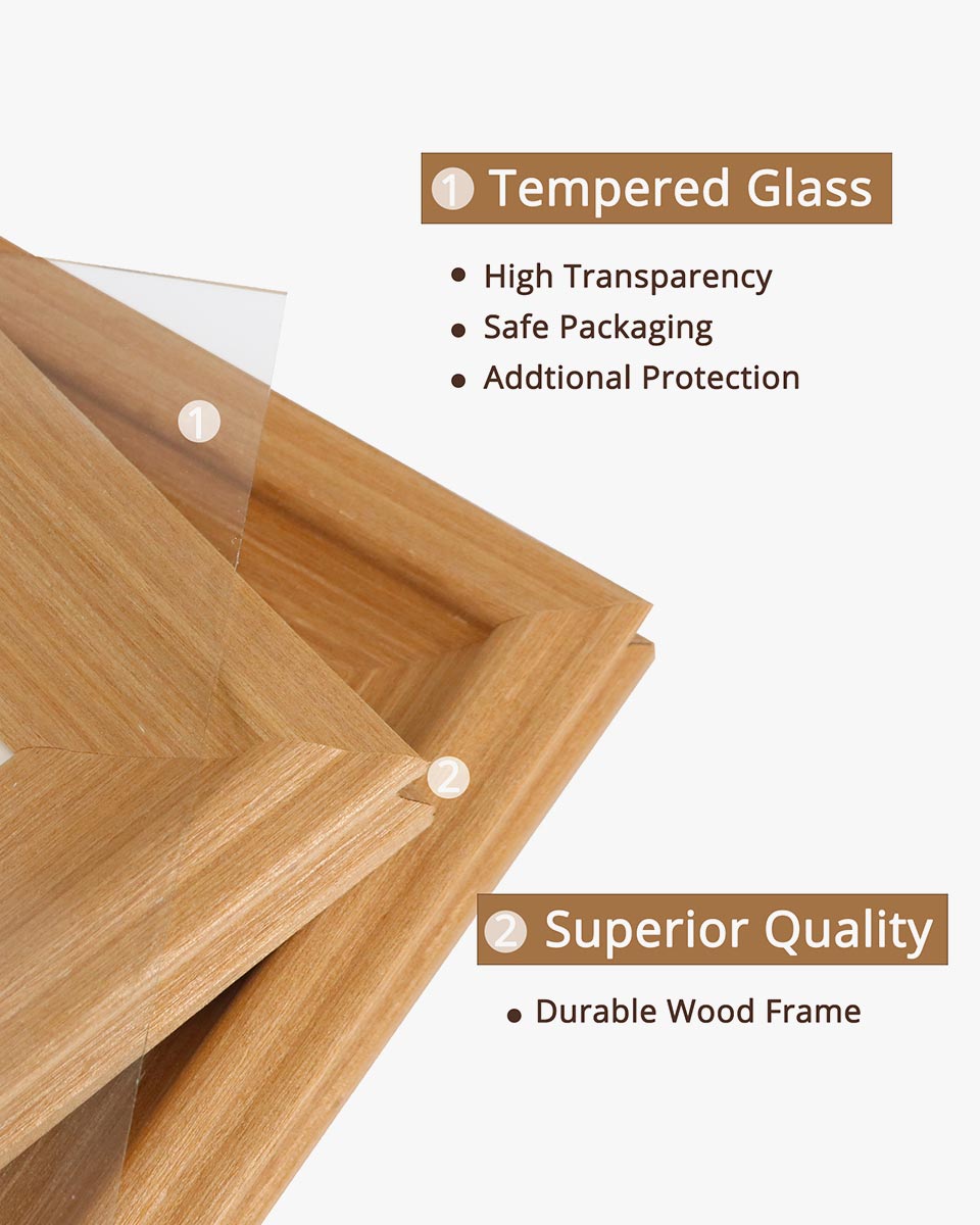 Oak Wood Photo Frames with Real Glass Pack of 2 - 4 Sizes Available