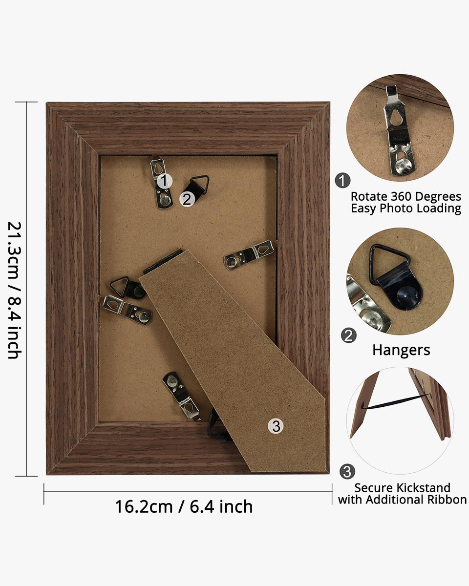 Brown Wood Photo Frames with Real Glass Pack of 2 - 4 Sizes Available