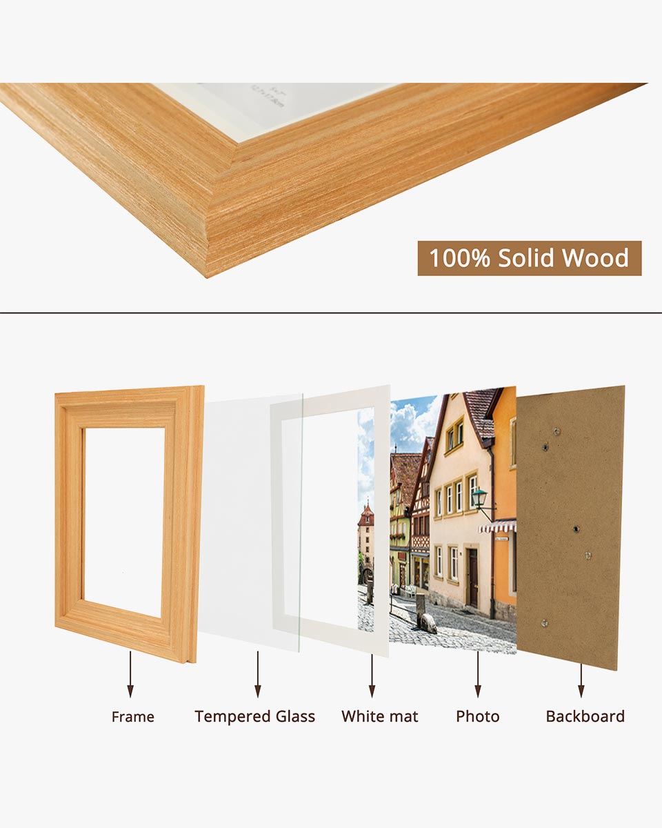 Oak Wood Photo Frames with Real Glass Pack of 2 - 4 Sizes Available