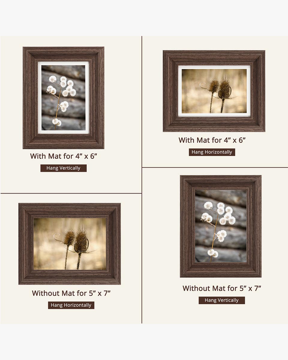 Brown Wood Photo Frames with Real Glass Pack of 2 - 4 Sizes Available