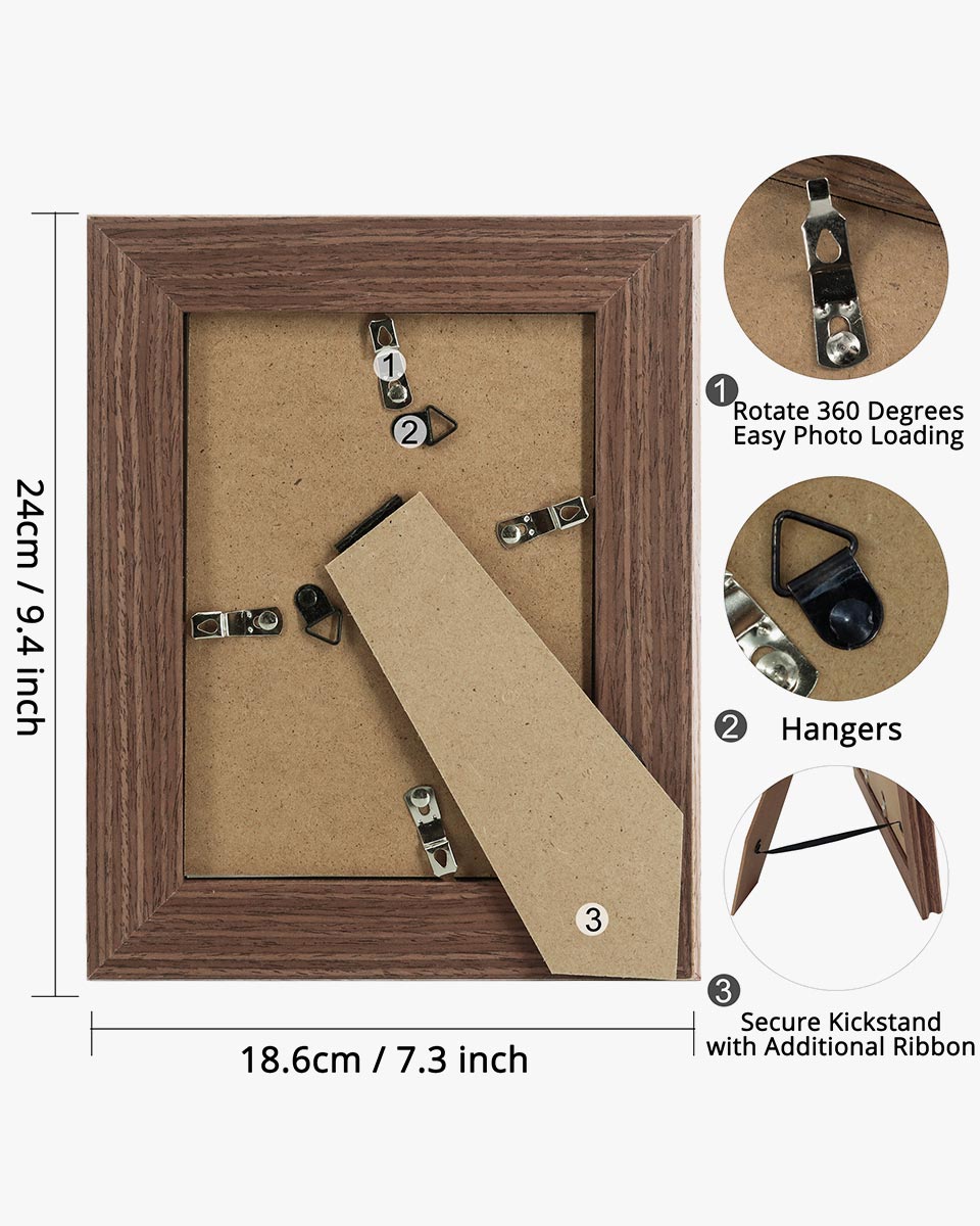 Brown Wood Photo Frames with Real Glass Pack of 2 - 4 Sizes Available