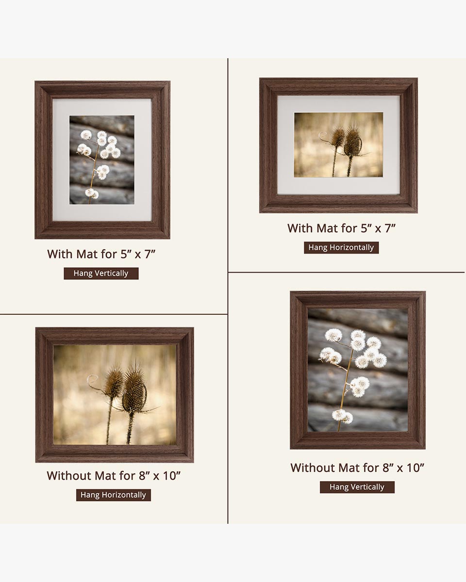 Brown Wood Photo Frames with Real Glass Pack of 2 - 4 Sizes Available