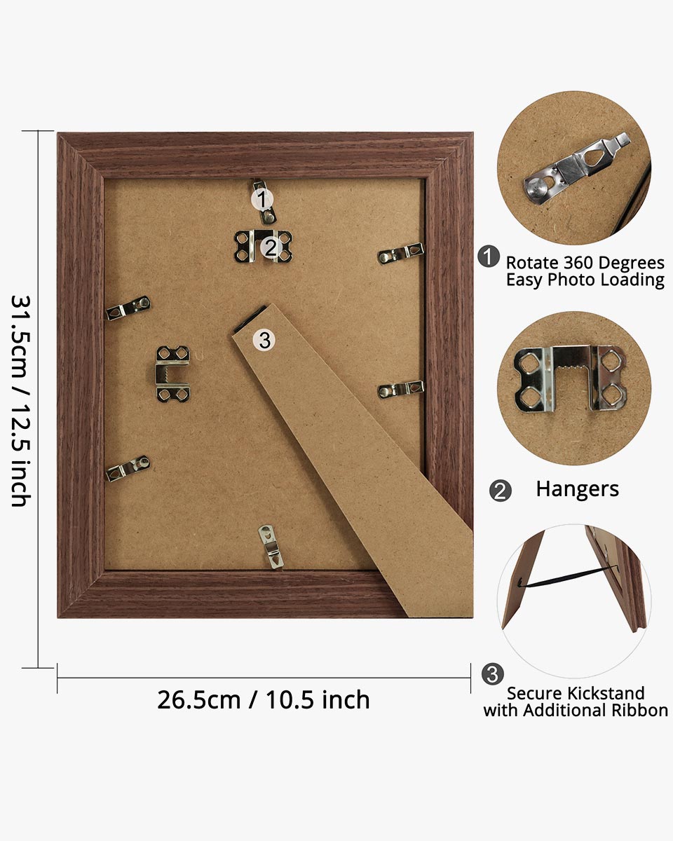 Brown Wood Photo Frames with Real Glass Pack of 2 - 4 Sizes Available