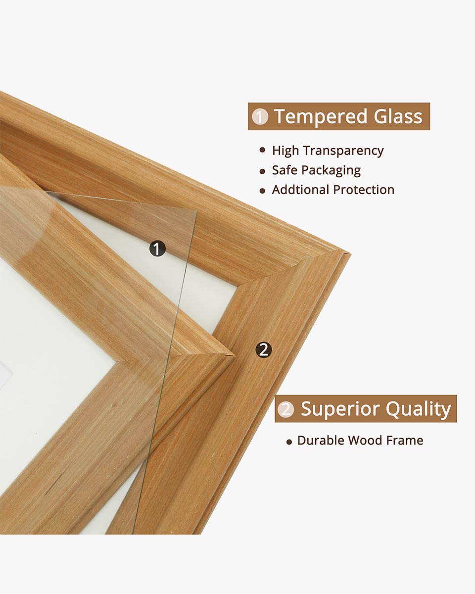 Oak Wood Photo Frames with Real Glass Pack of 2 - 4 Sizes Available