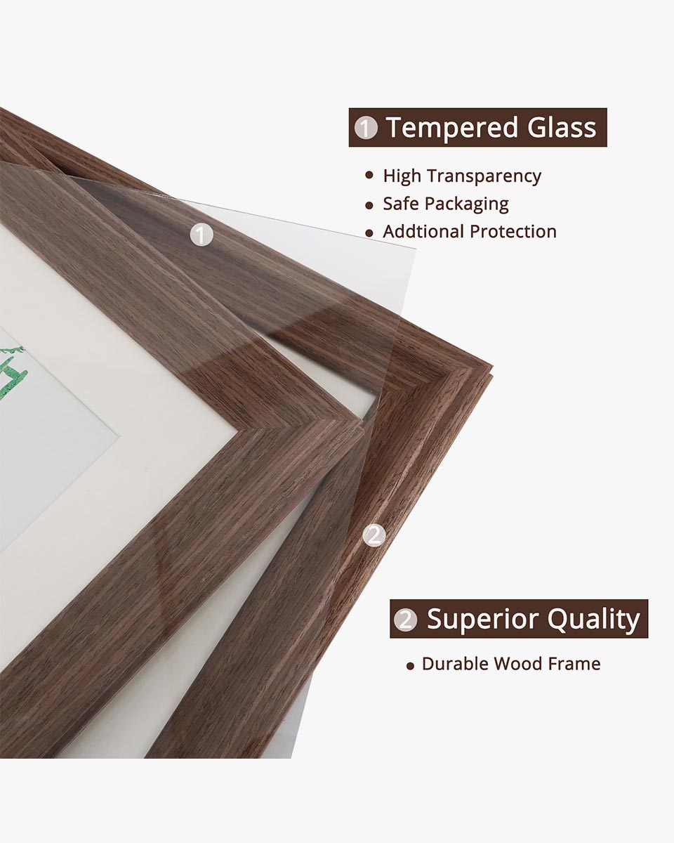 Brown Wood Photo Frames with Real Glass Pack of 2 - 4 Sizes Available