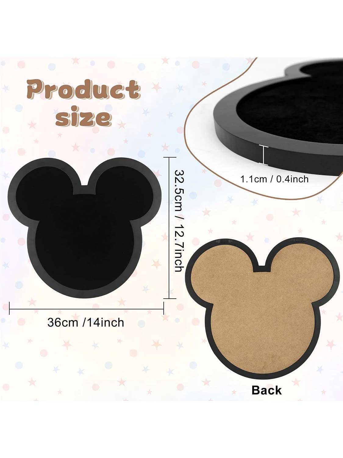 13*14 Black Velvet Padding Display Case Frame in Cute Mouse Shaped with Stand Easel