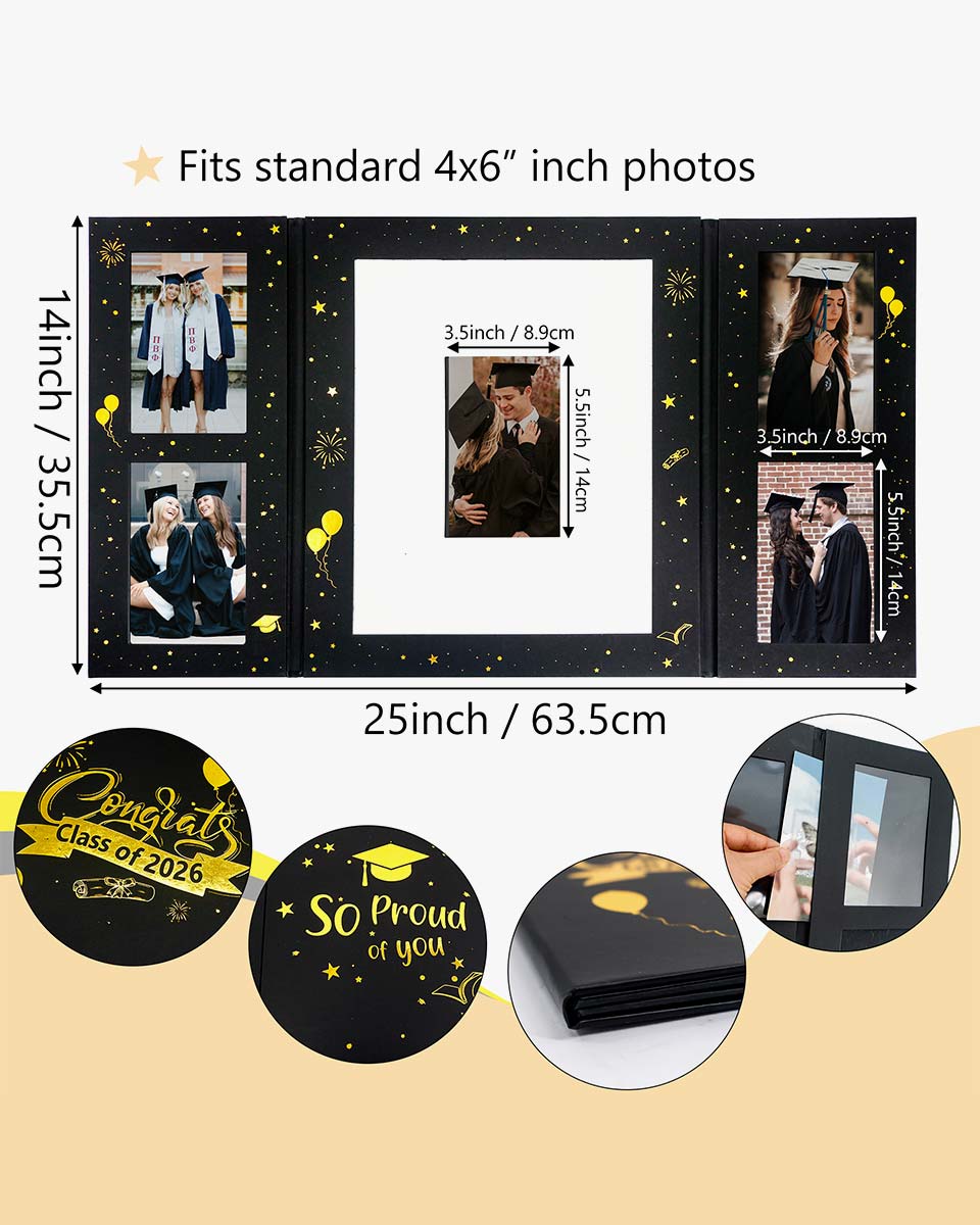Black Cardboard Graduation Picture Frame for 4" x 6" Photos - 3 Styles Available