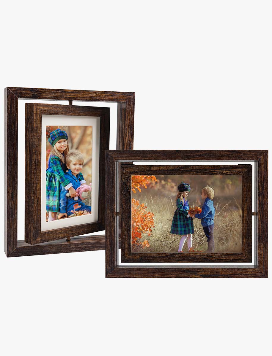 Brown Rotating Floating Double-Sided Glass for Tabletop Display Picture Frame Set of 2 - 2 Sizes Available