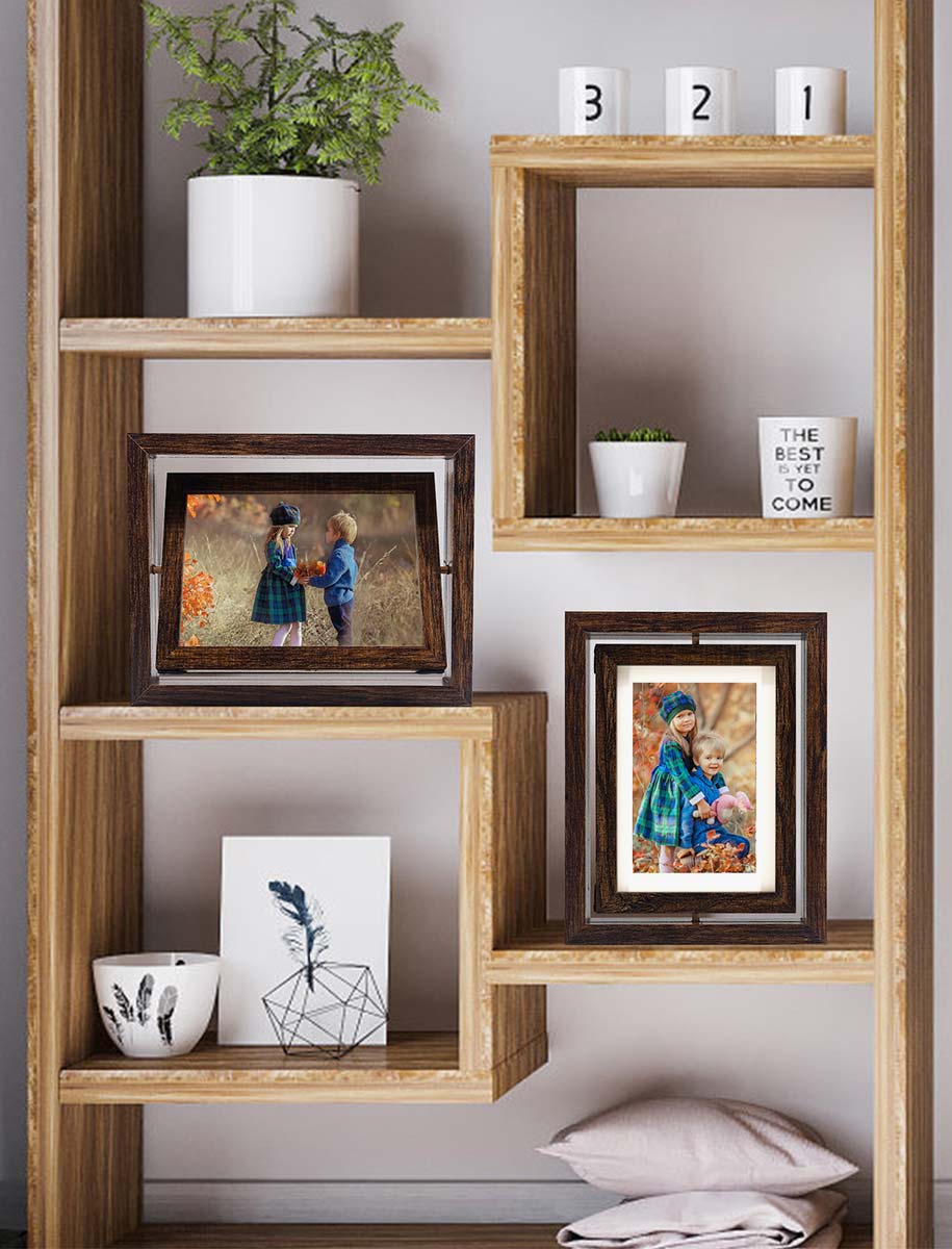 Brown Rotating Floating Double-Sided Glass for Tabletop Display Picture Frame Set of 2 - 2 Sizes Available