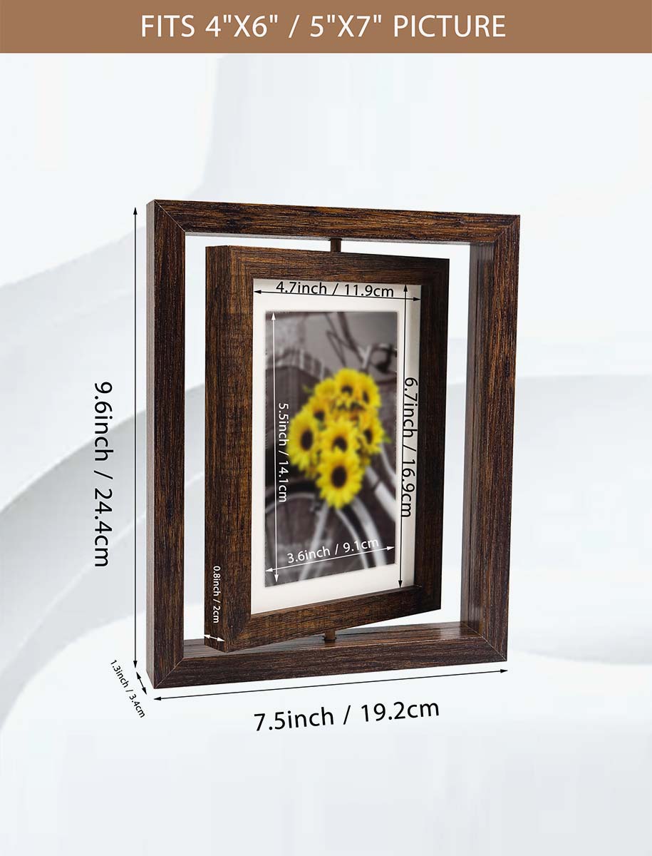 Brown Rotating Floating Double-Sided Glass for Tabletop Display Picture Frame Set of 2 - 2 Sizes Available