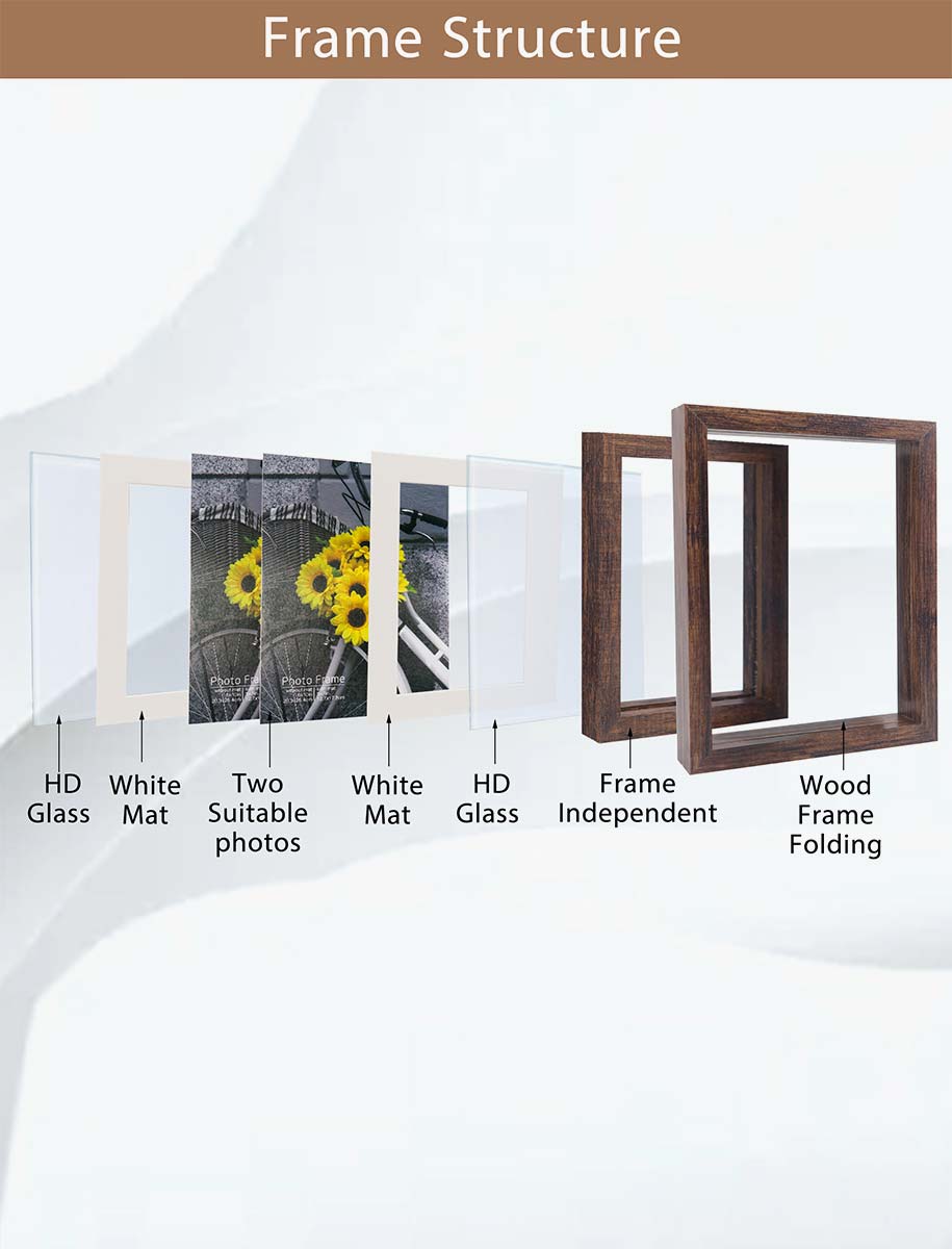 Brown Rotating Floating Double-Sided Glass for Tabletop Display Picture Frame Set of 2 - 2 Sizes Available