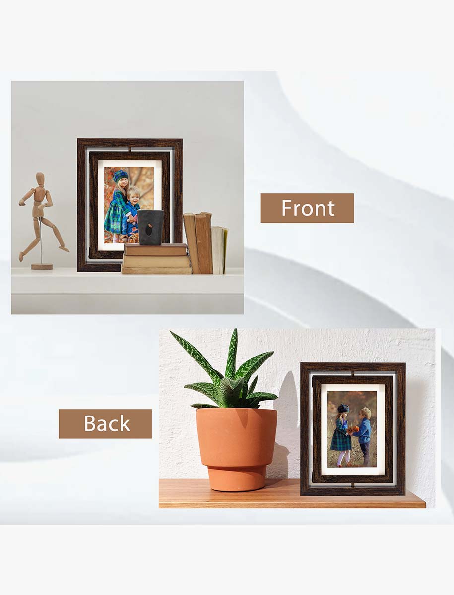 Brown Rotating Floating Double-Sided Glass for Tabletop Display Picture Frame Set of 2 - 2 Sizes Available