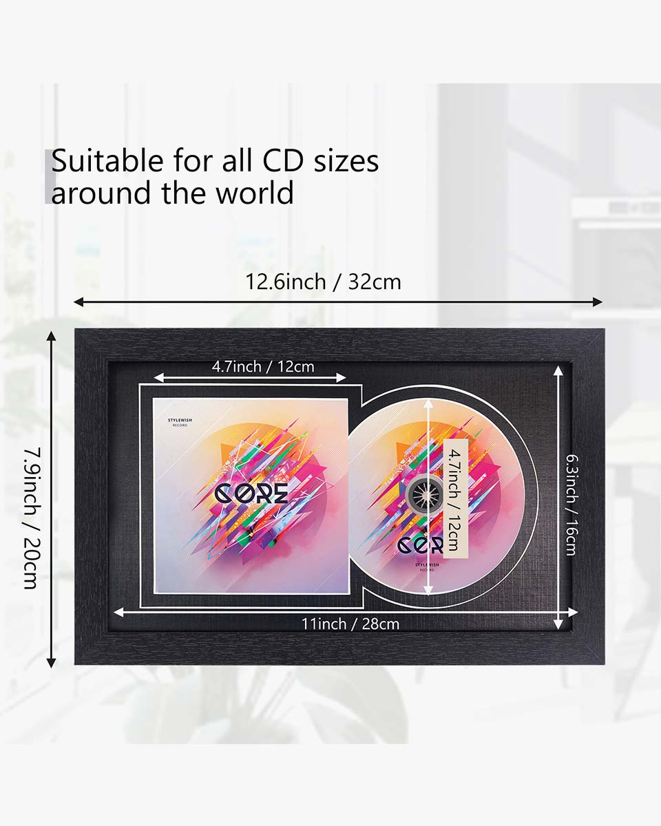 Black Wall and Tabletop CD Display Frame for Connected Disc and Booklet - 2 Mat Colors Available