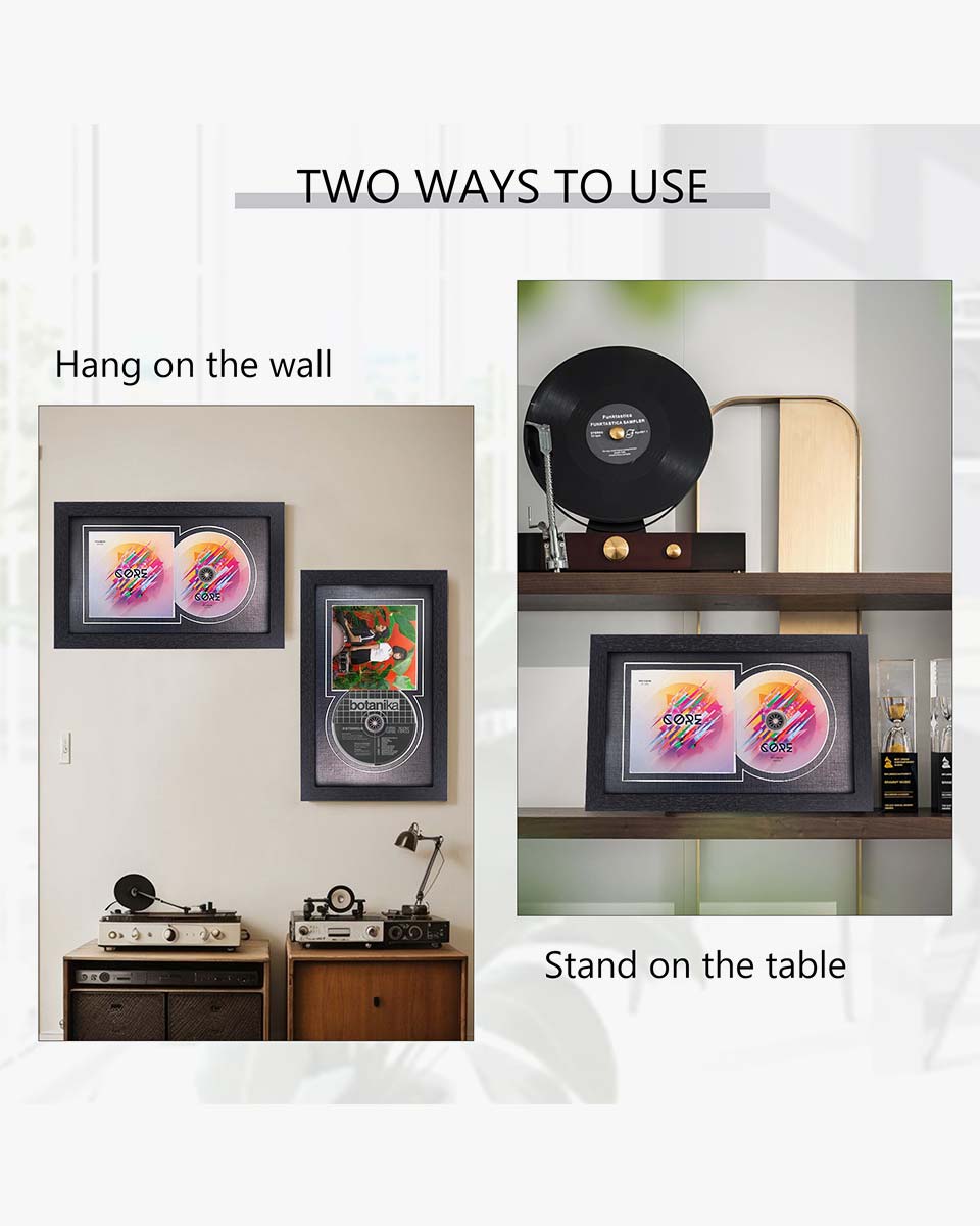 Black Wall and Tabletop CD Display Frame for Connected Disc and Booklet - 2 Mat Colors Available