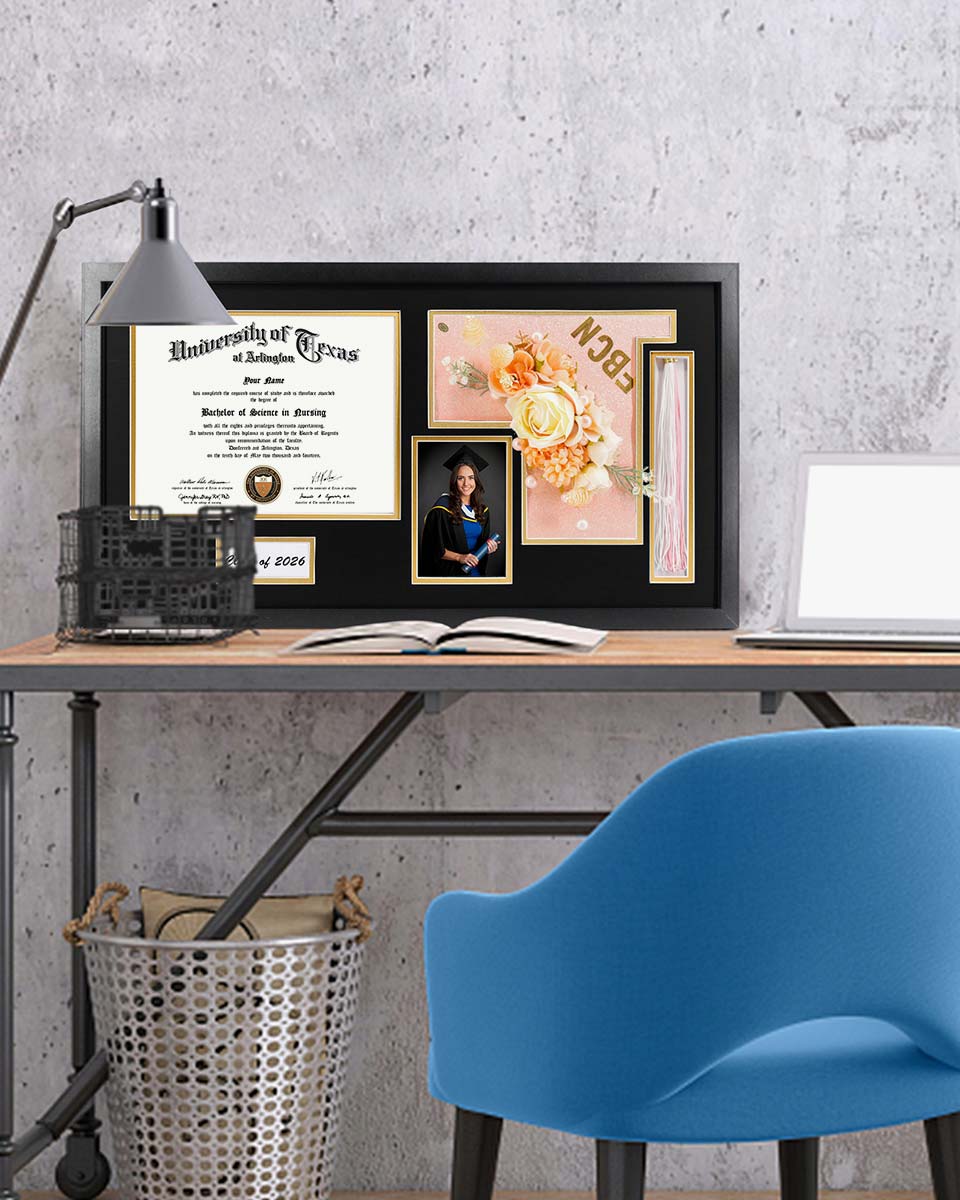Graduation Shadow Box Frame for Diploma & Photo with Cap & Tassel Holder - 2 Colors Available