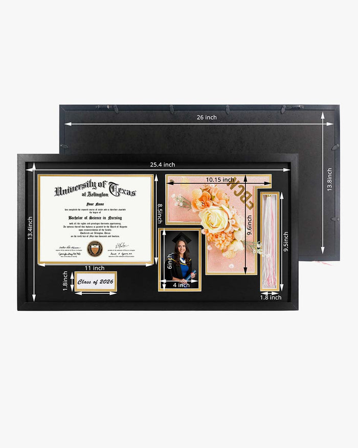 Graduation Shadow Box Frame for Diploma & Photo with Cap & Tassel Hold