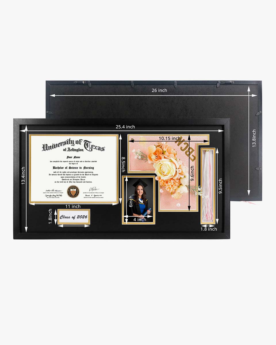 Graduation Shadow Box Frame for Diploma & Photo with Cap & Tassel Holder - 2 Colors Available