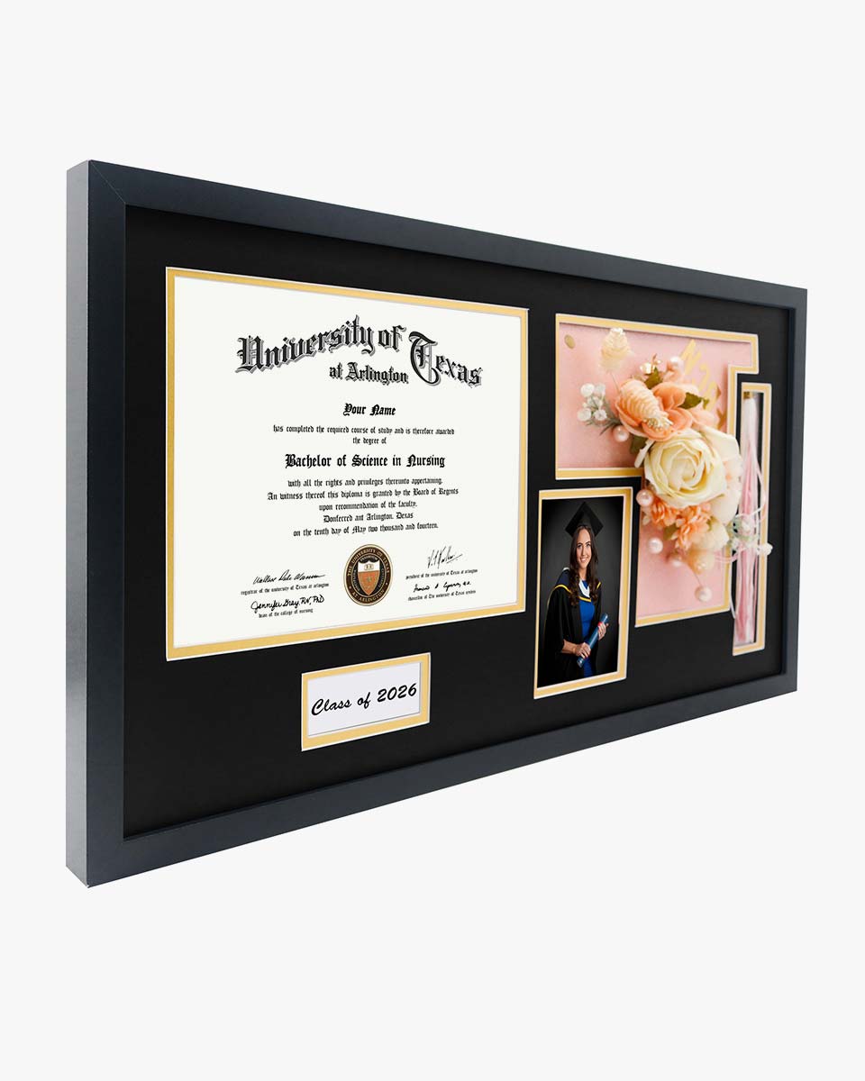 Graduation Shadow Box Frame for Diploma & Photo with Cap & Tassel Holder - 2 Colors Available