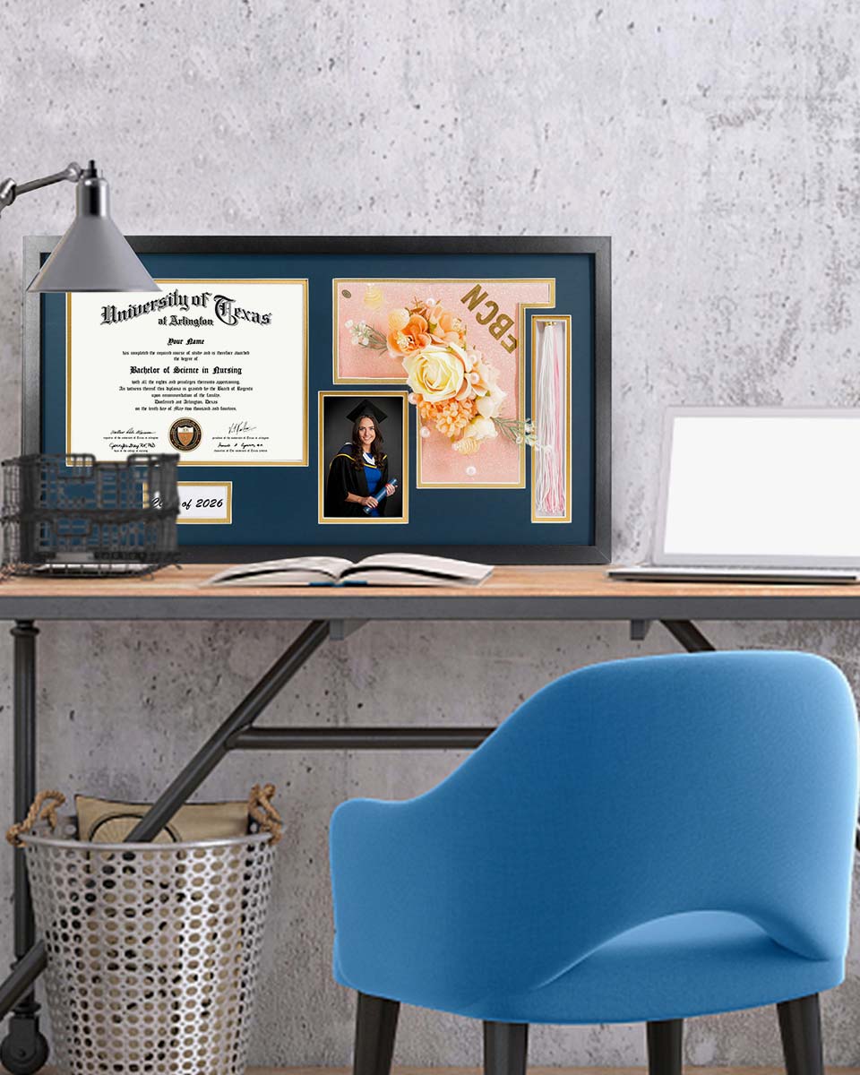 Graduation Shadow Box Frame for Diploma & Photo with Cap & Tassel Holder - 2 Colors Available