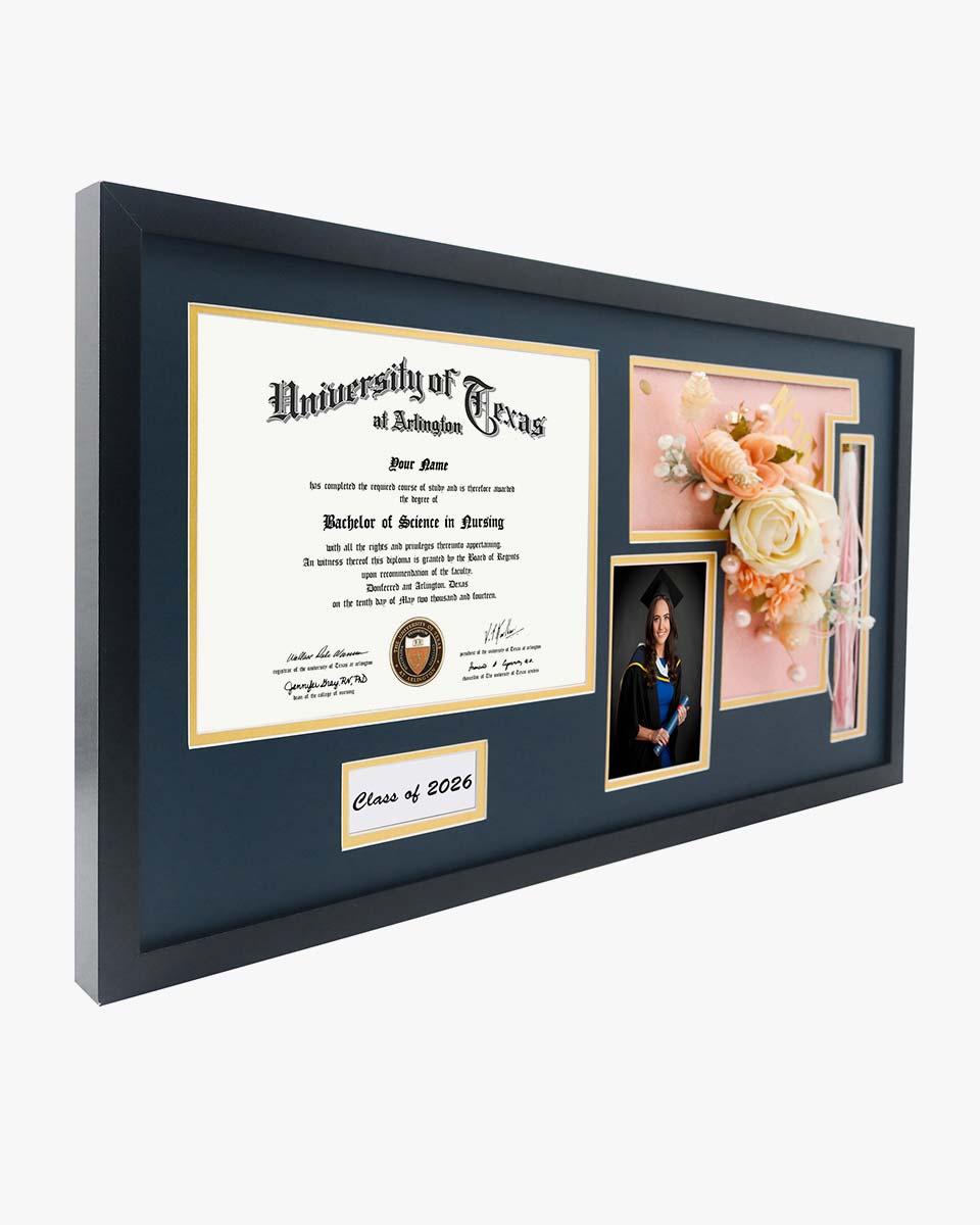 Graduation Shadow Box Frame for Diploma & Photo with Cap & Tassel Holder - 2 Colors Available