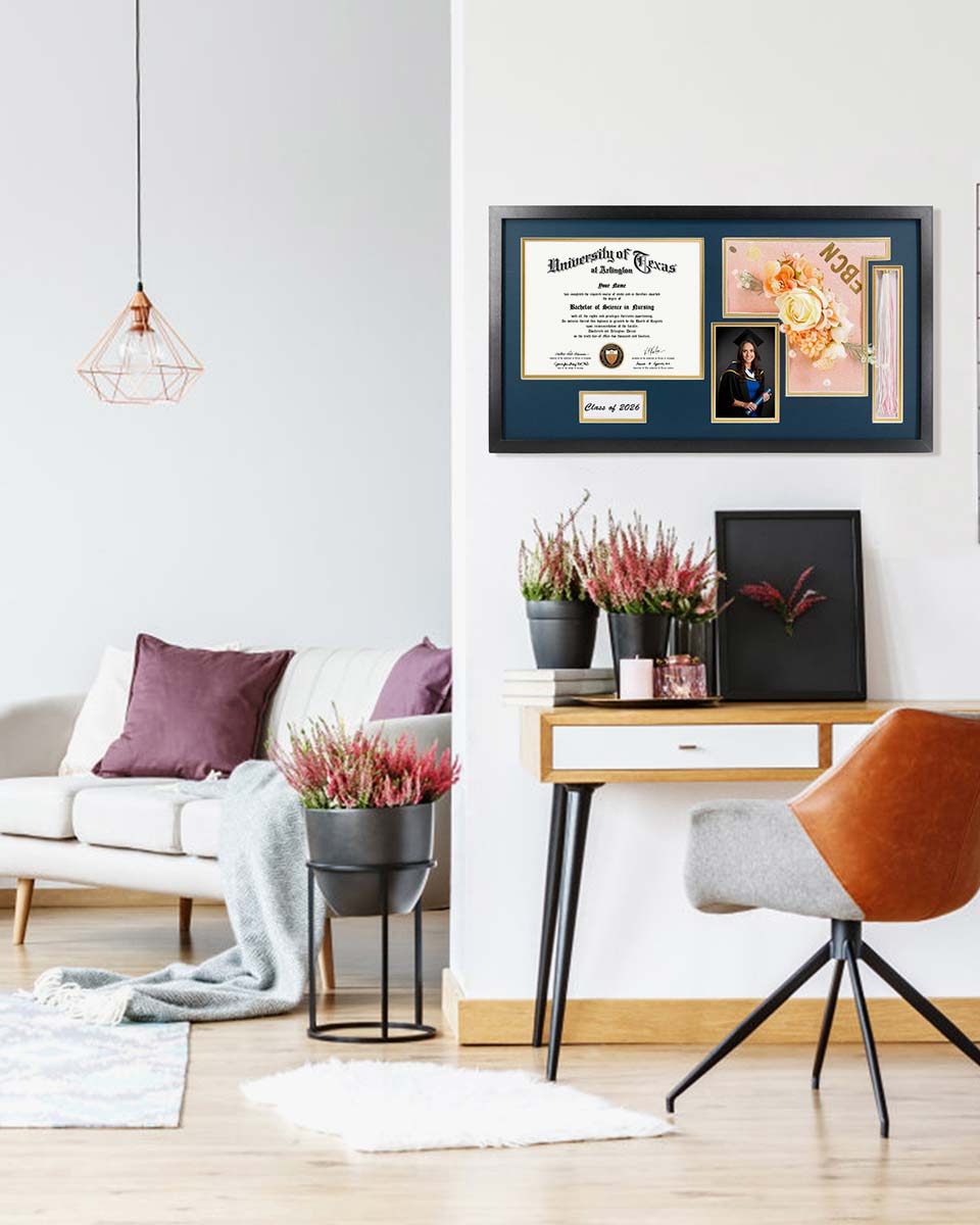 Graduation Shadow Box Frame for Diploma & Photo with Cap & Tassel Holder - 2 Colors Available