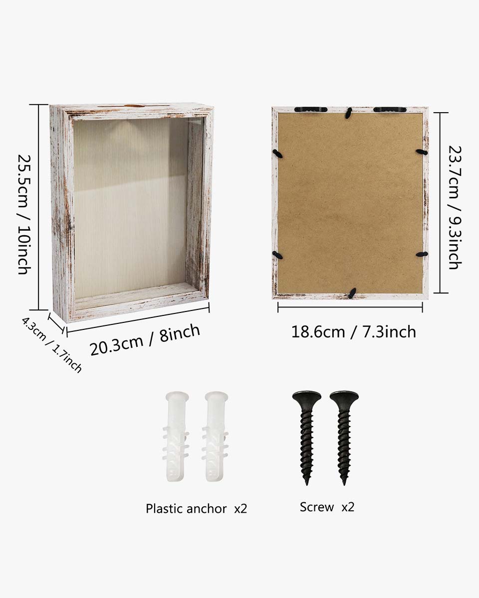 Shadow Box Frame White Wood Collection Case With Slot on top - 4 Sizes Available