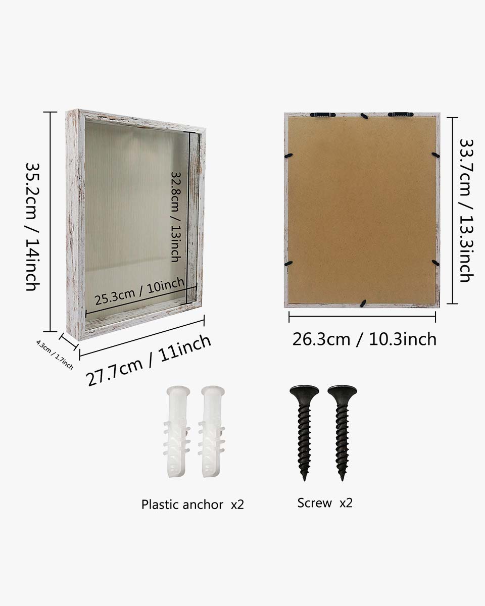 Shadow Box Frame White Wood Collection Case With Slot on top - 4 Sizes Available