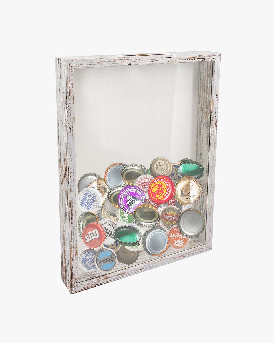 Shadow Box Frame White Wood Collection Case With Slot on top - 4 Sizes Available