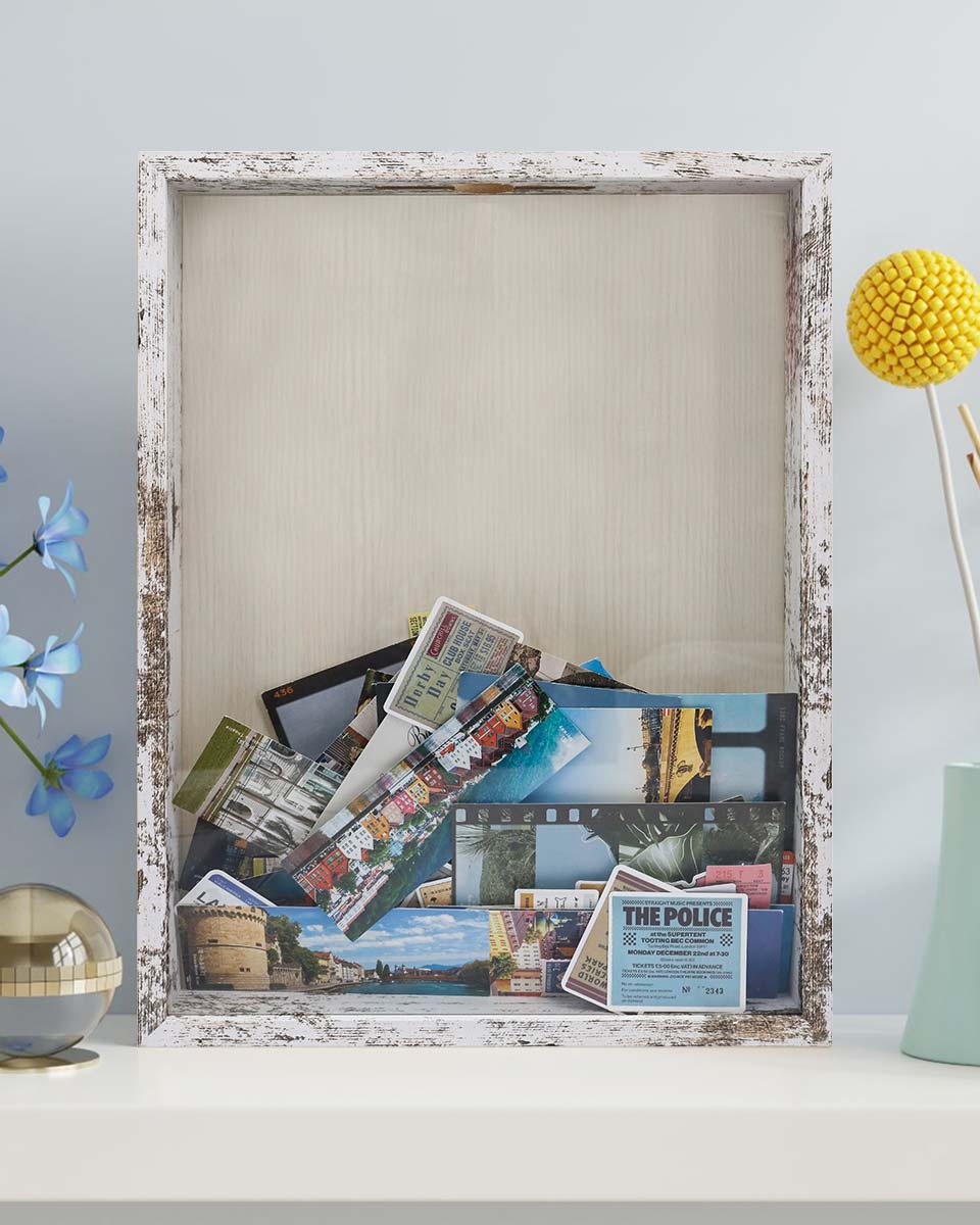 Shadow Box Frame White Wood Collection Case With Slot on top - 5 Sizes Available