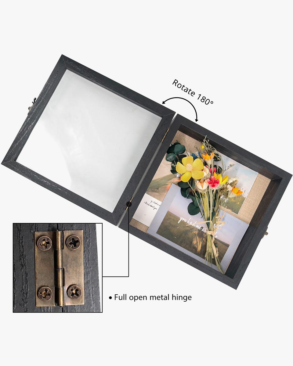 Rustic Black Real Glass Shadow Box Frame Window Door With Hinge in 5 Sizes