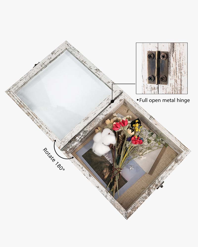 Rustic White Real Glass Shadow Box Frame Window Door With Hinge in 5 Sizes