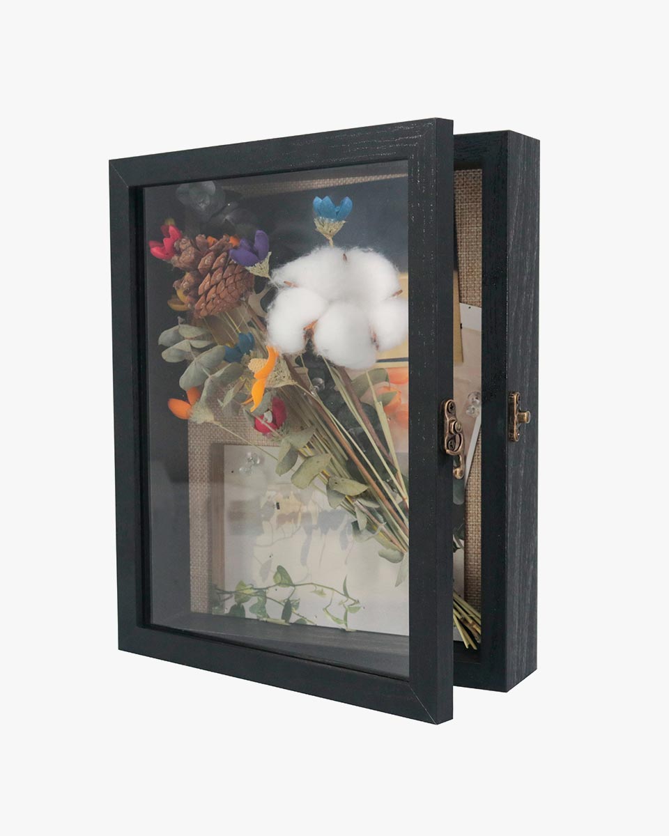 Rustic Black Real Glass Shadow Box Frame Window Door With Hinge in 5 Sizes