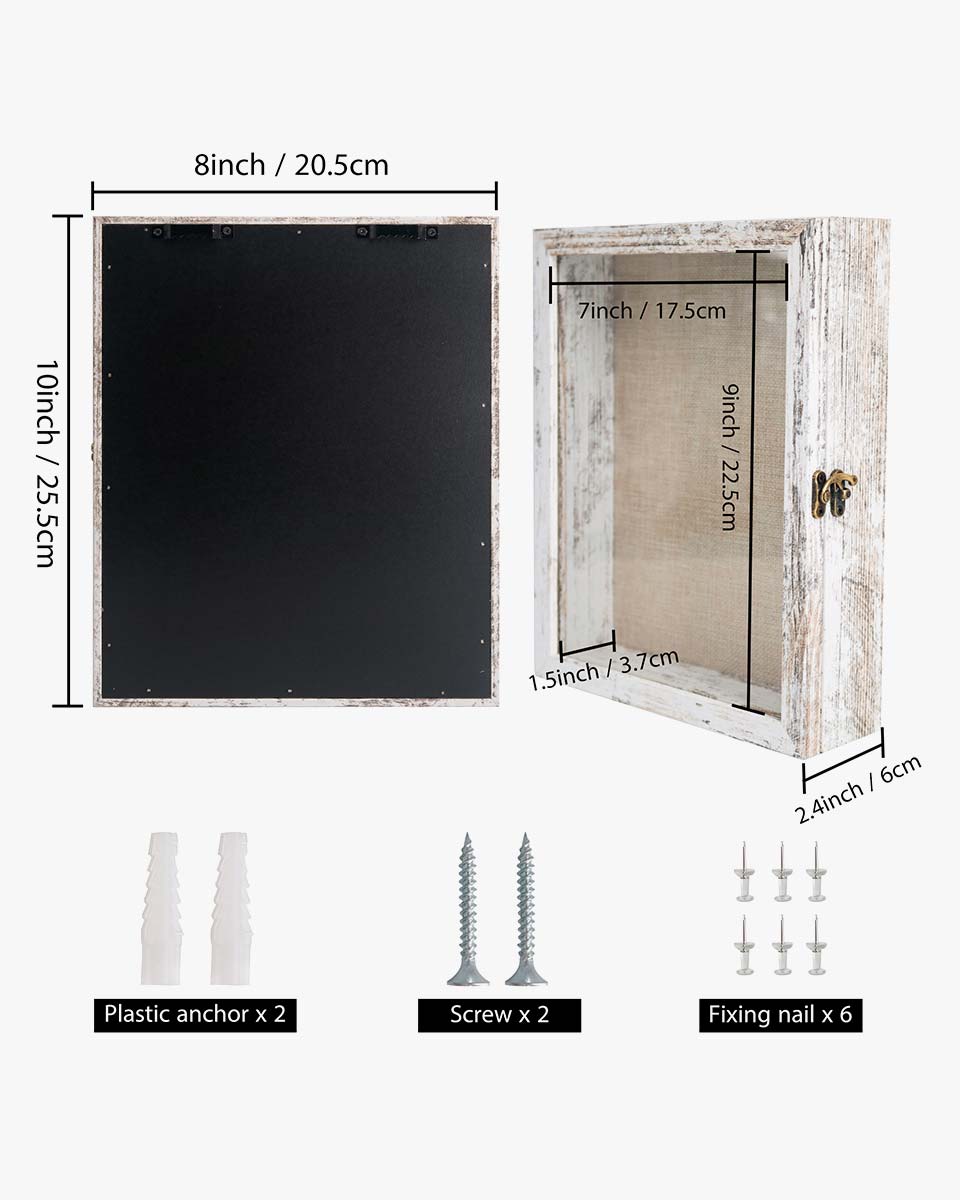 Rustic White Real Glass Shadow Box Frame Window Door With Hinge in 5 Sizes