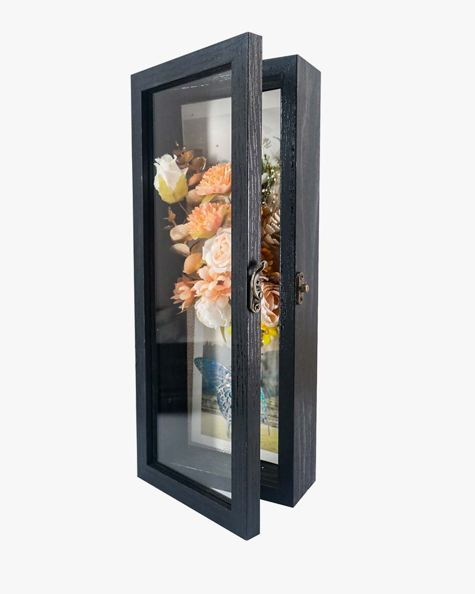 Rustic Black Real Glass Shadow Box Frame Window Door With Hinge in 5 Sizes