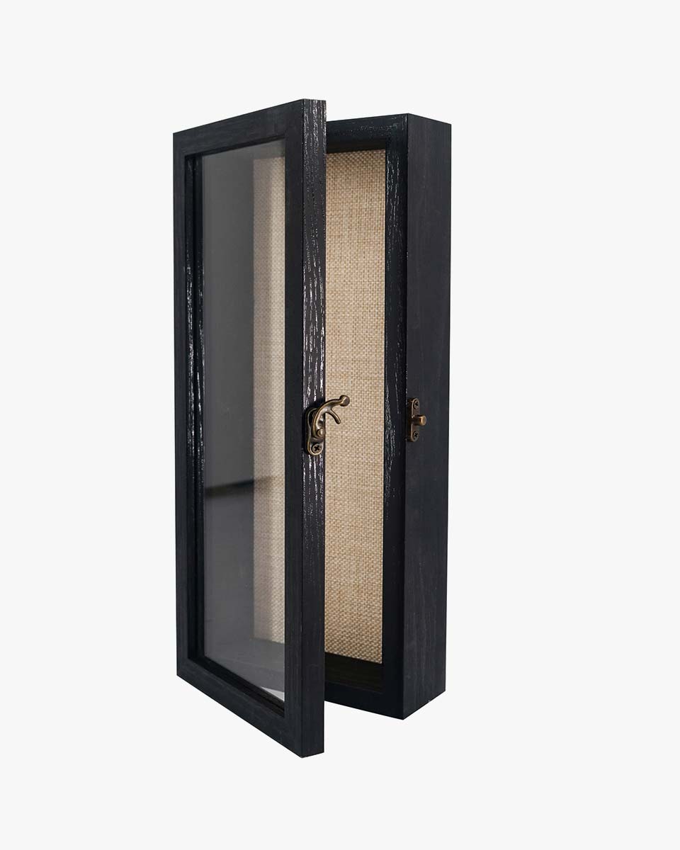 Rustic Black Real Glass Shadow Box Frame Window Door With Hinge in 5 Sizes