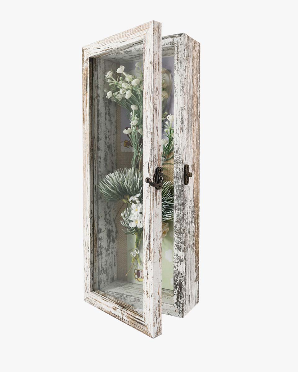 Rustic White Real Glass Shadow Box Frame Window Door With Hinge in 5 Sizes